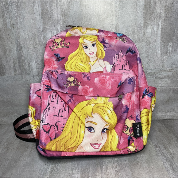 Disney Princess Aurora Backpack Girls Kids Floral Castle Bag Adjustable Straps S - Picture 1 of 14